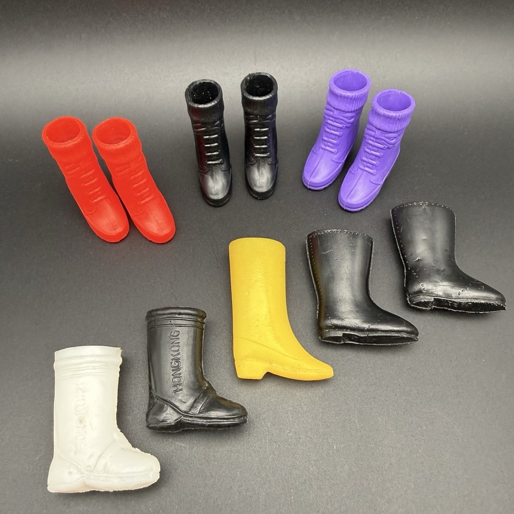 Vintage Mattel Barbie Twiggy Doll Shoes Boots Lot Red Black Purple White Yellow